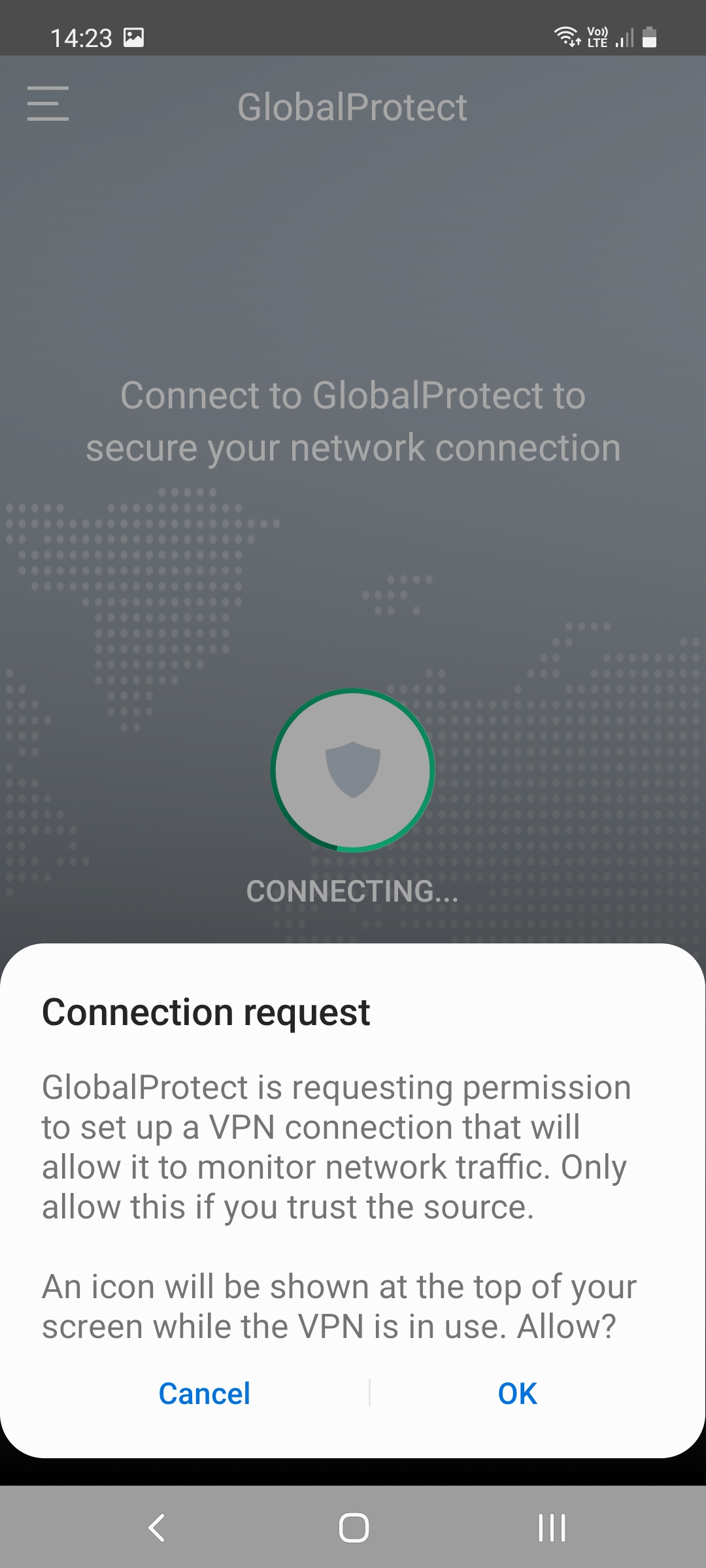 Press OK when you see the connection request popup